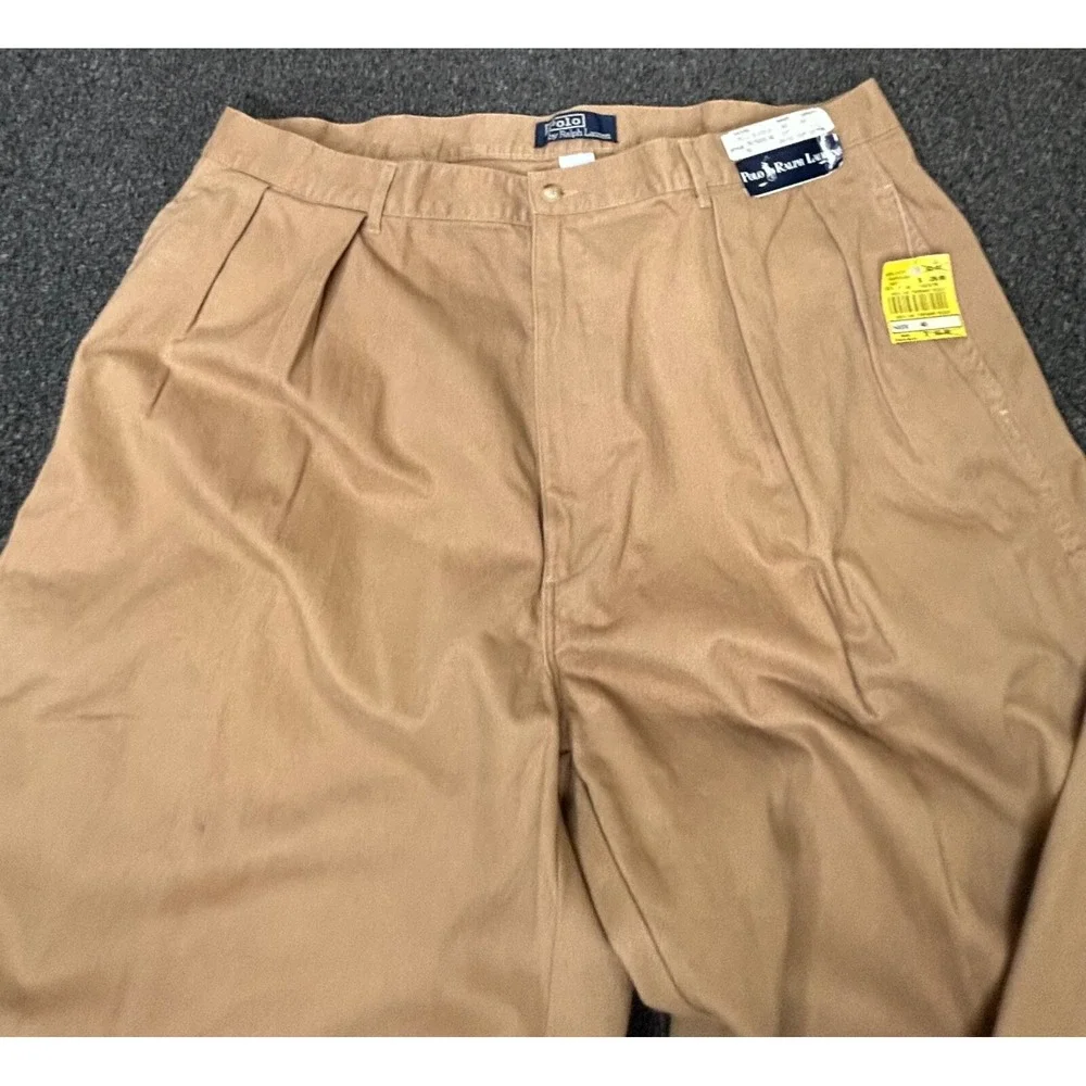 Vtg Polo Ralph Lauren Sand Chino Khaki Camel Pleated Classic Pants 40 x‎ 36 NWT
